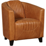 Cognac leren landelijke kuipstoel Press Special - poot hout zwart - Massif Leer Amaretto (cognac leer)