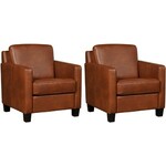 Set van 2 Cognac leren landelijke fauteuils Joy - poot hout zwart - Toledo Leer Natur (cognac leer)