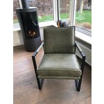 Leren fauteuil met houten poten - groen leer - Echt leer, Landelijk, ontdek de vele Leersoorten en Kleuren bij ShopX