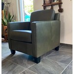 Leren fauteuil met houten poten - groen leer - Echt leer, Landelijk, ontdek de vele Leersoorten en Kleuren bij ShopX