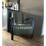 Leren fauteuil met stalen frame - groen leer - Echt leer, Industrieel, ontdek de vele Leersoorten en Kleuren bij ShopX