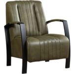 Olijfgroene leren landelijke fauteuil Joy - poot hout zwart - Rancho Leer Green (olijfgroen leer)