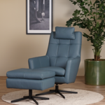 Leren draaifauteuil Central - Toledo Leer Whale + hocker en nekkussen