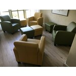 Set van 4 leren fauteuils met houten poten - met hocker - diverse kleuren leer - Echt leer, Landelijk, ontdek de vele Leersoorten en Kleuren bij ShopX