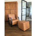 Leren fauteuil met stalen frame - met hocker - bruin leer - Echt leer, Industrieel, ontdek de vele Leersoorten en Kleuren bij ShopX