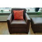 Leren fauteuil met houten poten - met hocker - bruin leer - Echt leer, Landelijk, ontdek de vele Leersoorten en Kleuren bij ShopX