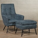 Leren fauteuil met houten poten - met hocker - groen leer - Echt leer, Klassiek, ontdek de vele Leersoorten en Kleuren bij ShopX