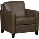 Zwarte leren landelijke fauteuil Joy - poot hout bruin - Hermes Leer Nero (zwart leer)