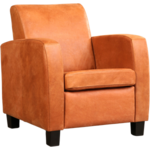 Cognac leren landelijke fauteuil Joy - poot hout zwart - Kenia Leer Cognac (cognac leer)