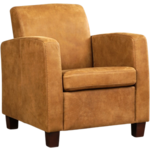 Olijfgroene leren landelijke fauteuil Joy - poot hout zwart - Kenia Leer Olive (olijfgroen leer)