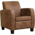 Oranje leren landelijke fauteuil Joy - poot hout zwart - Kenia Leer Rost (oranje leer)