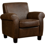 Donkercognac leren landelijke fauteuil Joy - poot hout bruin - Toledo Leer Terra (donkercognac leer)
