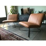 Set van 2 leren fauteuils met stalen frame - grijs leer - Echt leer, Industrieel, ontdek de vele Leersoorten en Kleuren bij ShopX