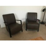 Set van 2 leren fauteuils zonder armleuning met kruisframe - zwart leer - Echt leer, Industrieel, ontdek de vele Leersoorten en Kleuren bij ShopX