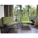 Set van 2 leren fauteuils zonder armleuning met kruisframe - groen leer - Echt leer, Industrieel, ontdek de vele Leersoorten en Kleuren bij ShopX