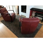 Set van 2 leren fauteuils met stalen frame en hoge rug - grijs leer - Echt leer, Industrieel, ontdek de vele Leersoorten en Kleuren bij ShopX