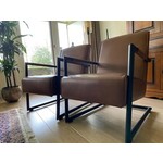 Set van 2 leren fauteuils met stalen frame - groen en paars leer - Echt leer, Industrieel, ontdek de vele Leersoorten en Kleuren bij ShopX