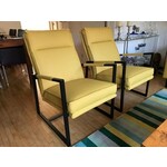 Set van 2 leren fauteuils met stalen frame en hoge rug - bruin leer - Echt leer, Industrieel, ontdek de vele Leersoorten en Kleuren bij ShopX