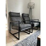 Set van 2 leren fauteuils met stalen frame en hoge rug - grijs leer - Echt leer, Industrieel, ontdek de vele Leersoorten en Kleuren bij ShopX