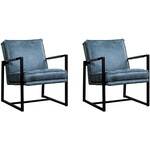 Set van 2 leren fauteuils met stalen frame en hoge rug - zwart leer - Echt leer, Industrieel, ontdek de vele Leersoorten en Kleuren bij ShopX