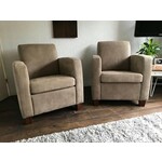 Set van 2 leren fauteuils met houten poten - grijs leer - Echt leer, Landelijk, ontdek de vele Leersoorten en Kleuren bij ShopX