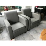 Set van 2 leren fauteuils met houten poten - grijs leer - Echt leer, Landelijk, ontdek de vele Leersoorten en Kleuren bij ShopX