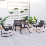 4-Delige Schommel Patioset 2 Schommelstoelen en Loveseat met Glazen Tafel Buitenmeubelset voor Veranda Balkon