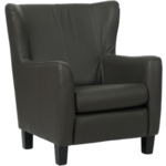 Rode leren landelijke oorfauteuil Hug - poot hout zwart - Hermes Leer Red (rood leer)