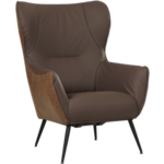 Cognac leren landelijke oorfauteuil Hug - poot hout bruin - Vintage Leer Cognac (cognac leer)