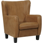 Bruine leren landelijke oorfauteuil Hug - poot hout zwart - Toledo Leer Moss (bruin leer)