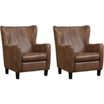 Set van 2 Cognac leren landelijke oorfauteuils Hug - poot hout bruin - Vintage Leer Cognac (cognac leer)