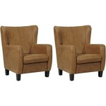 Set van 2 Bruine leren landelijke oorfauteuils Hug - poot hout bruin - Vintage Leer Brown (bruin leer)