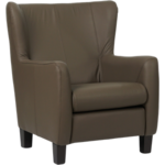 Donkergrijze leren landelijke oorfauteuil Hug - poot hout zwart - Hermes Leer Antracite (donkergrijs leer)