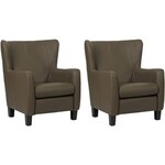 Set van 2 Rode leren landelijke oorfauteuils Hug - poot hout zwart - Toledo Leer Red (rood leer)