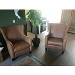 Set van 2 leren oorfauteuils met houten poten - bruin leer - Echt leer, Landelijk, ontdek de vele Leersoorten en Kleuren bij ShopX