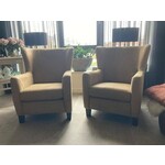 Set van 2 leren oorfauteuils met houten poten - bruin leer - Echt leer, Landelijk, ontdek de vele Leersoorten en Kleuren bij ShopX