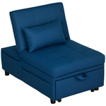 HOMCOM slaapfauteuil, 3-in-1 Opvouwbare Zijvak, Gastenbord met Kussen, Verstelbare Rugleuning met Wielen, 65,5 x 104 x 81 cm, Blauw | Aosom.nl