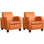 Set van 2 Oranje leren landelijke fauteuils Joy - poot hout zwart - Kenia Leer Rost (oranje leer)