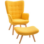 HOMCOM Relaxstoel, met Voetenbank in Corduroy Look, Armleunstoel met Houten Poten, voor Woonkamer, 72 x 80 x 101 cm, Oranje | Aosom.nl