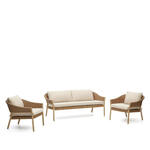 Kave Home Loungeset Pola Eucalyptushout en rattan, Met 2-zits Bank en 2 fauteuils - Beige
