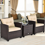 Kave Home Loungeset Alabe Acaciahout en rattan, Met 2-zits bank, 2 fauteuils en salontafel - Beige,Bruin