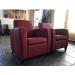 Set van 2 Rode leren landelijke fauteuils Smart - poot hout bruin - Vintage Leer Burgundy (rood leer)