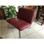 Leren fauteuil met stalen frame en hoge rug - rood leer - Echt leer, Industrieel, ontdek de vele Leersoorten en Kleuren bij ShopX
