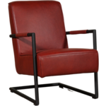 Rode leren landelijke fauteuil Joy - poot hout bruin - Kenia Leer Burgundy (rood leer)