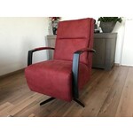 Leren oorfauteuil met houten poten - met hocker - rood leer - Echt leer, Landelijk, ontdek de vele Leersoorten en Kleuren bij ShopX
