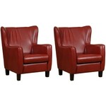 Set van 2 Rode leren landelijke oorfauteuils Hug - poot hout zwart - Toledo Leer Red (rood leer)