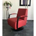 Leren oorfauteuil met houten poten - met hocker - rood leer - Echt leer, Landelijk, ontdek de vele Leersoorten en Kleuren bij ShopX