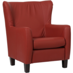 Rode leren landelijke oorfauteuil Hug - poot hout zwart - Hermes Leer Red (rood leer)