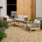 Kave Home Loungeset Alabe Acaciahout en rattan, Met 2-zits bank, 2 fauteuils en salontafel - Beige,Bruin