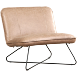 Taupe leren landelijke fauteuil Joy - poot hout bruin - Kenia Leer Taupe (taupe leer)